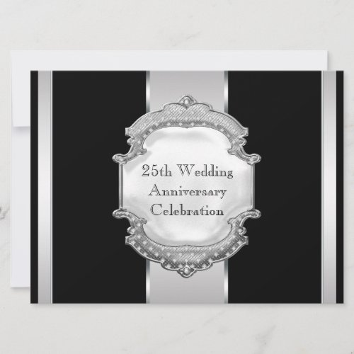 Black Silver 25th Wedding Anniversary Party Invites