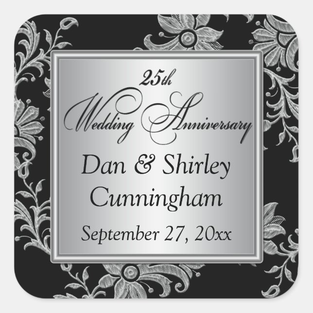 Black, Silver 25th Wedding Anniversary Sticker 2 (Front)