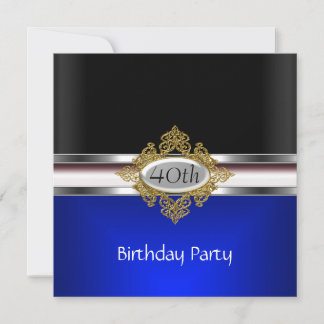 Black Silver 40th Birthday Party black Royal Blue Invitation