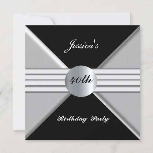 Black Silver 40th Birthday Party Invitation
