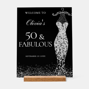 Black & Silver 50 and Fabulous 50th Birthday Acrylic Sign