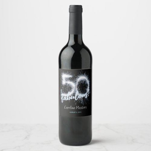 Black Silver 50  still Fabulous 50th Birthday Wine Label