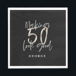 Black silver 50th birthday modern elegant napkins<br><div class="desc">Black silver 50th birthday modern elegant typography birthday gift or party favor</div>