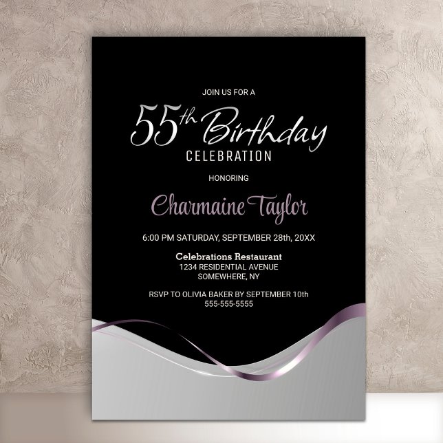 Black Silver 55th Birthday Party Invitation (Creator Uploaded)