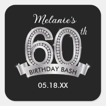 Black & Silver 60th Birthday Stickers by AnnounceIt at Zazzle