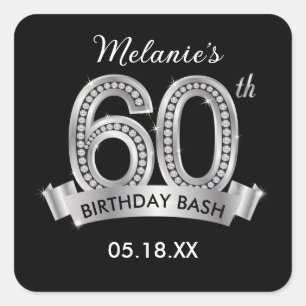 Black & Silver 60th Birthday Stickers