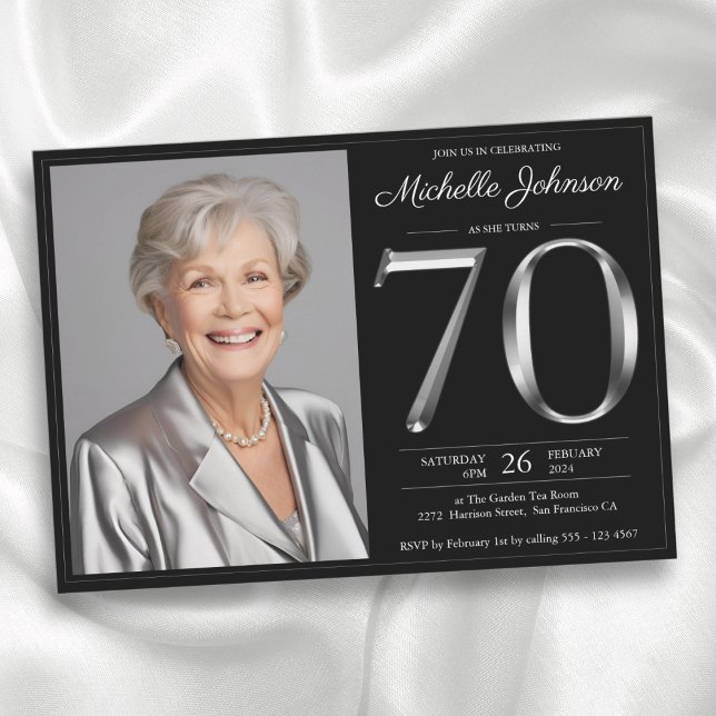 Black Silver 70th Birthday Invitation (Black Silver 70th Birthday Invitation)