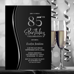 Black Silver 85th Birthday Party Invitation