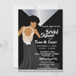 Black & Silver African American Bridal Shower Invitation