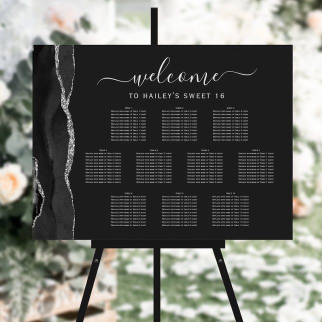 Black Silver Agate 10-Table Sweet 16 Seating Foam Board (Creator Uploaded)