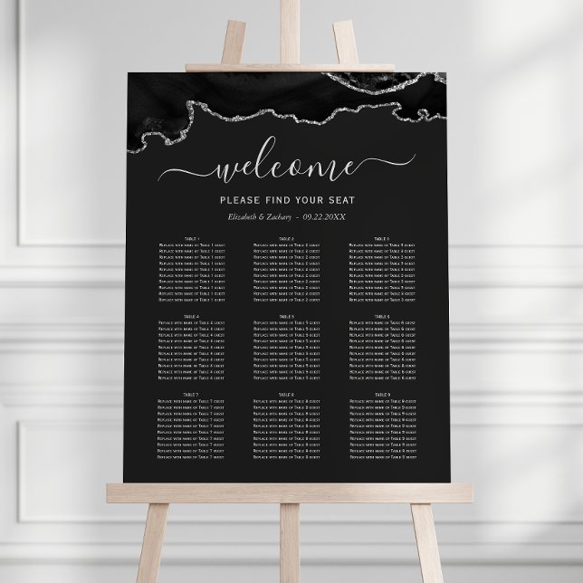 Black Silver Agate Dark 9-Table Wedding Seating Foam Board (Creator Uploaded)