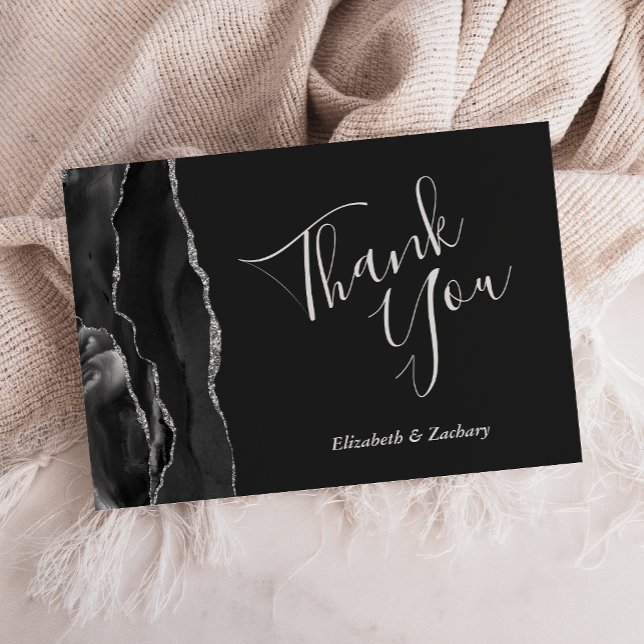Black Silver Agate Dark Wedding Flat Thank You Card (Creator Uploaded)