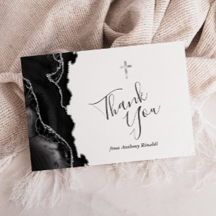 Black Silver Agate First Communion Thank You Card