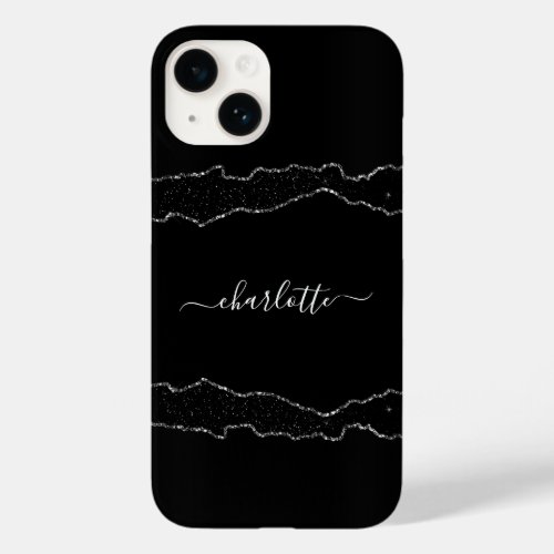 Black silver agate marble name script Case_Mate iPhone 14 case