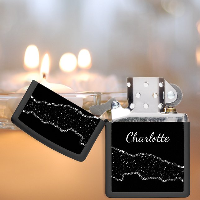 Black silver agate marble name script  zippo lighter (Creator Uploaded)