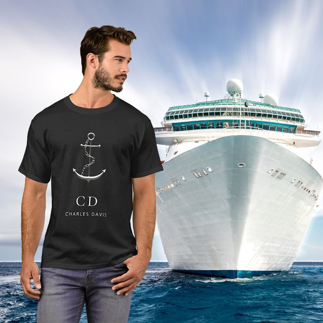 Black silver anchor sailor cruise monogram name T-Shirt (Creator Uploaded)