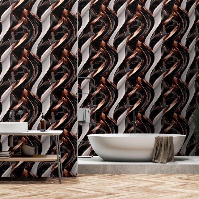 Black, Silver and Copper Abstract 3D Effect Wallpaper (Bathroom)