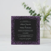 Black Silver and Purple Confetti Dark Glam Wedding Invitation (Standing Front)