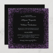 Black Silver and Purple Confetti Dark Glam Wedding Invitation (Front/Back)