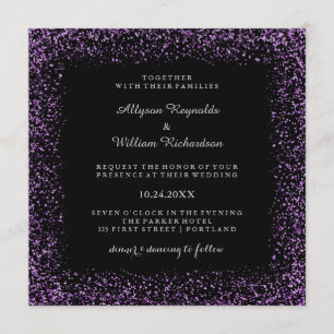 Black Silver and Purple Confetti Dark Glam Wedding Invitation