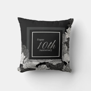 Black, silver, and white 10th anniversary throw pi throw pillow