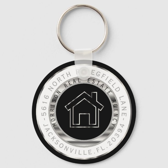 Black, Silver and White Home - Realtor Keychain (Front)