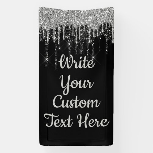 Black Silver Anniversary Backdrop Birthday Glitter