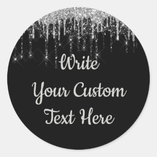 Black & Silver Anniversary Birthday Party Glitter Classic Round Sticker