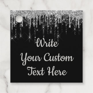 Black Silver Anniversary Party Birthday Glitter Favor Tags