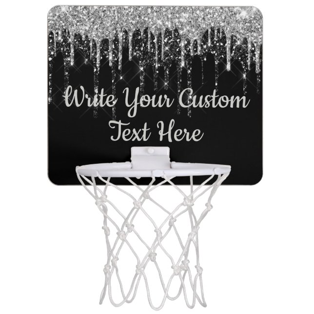 Black Silver Anniversary Party Birthday Glitter  Mini Basketball Hoop (Front)