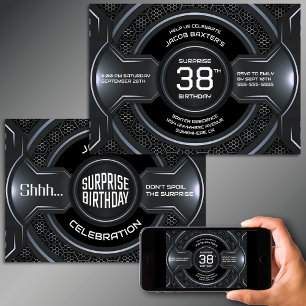 Black Silver Any Age Surprise Birthday Party Invitation