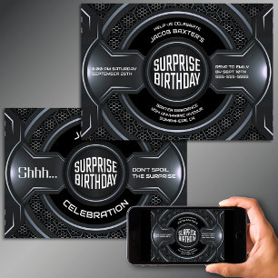 Black Silver Any Age Surprise Birthday Party Invitation