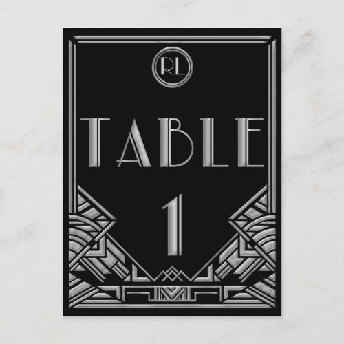 Black Silver Art Deco Gatsby Style Table Number 1