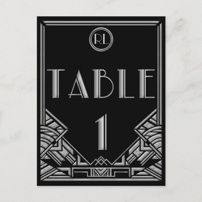 Black Silver Art Deco Gatsby Style Table Number 1 (Front)