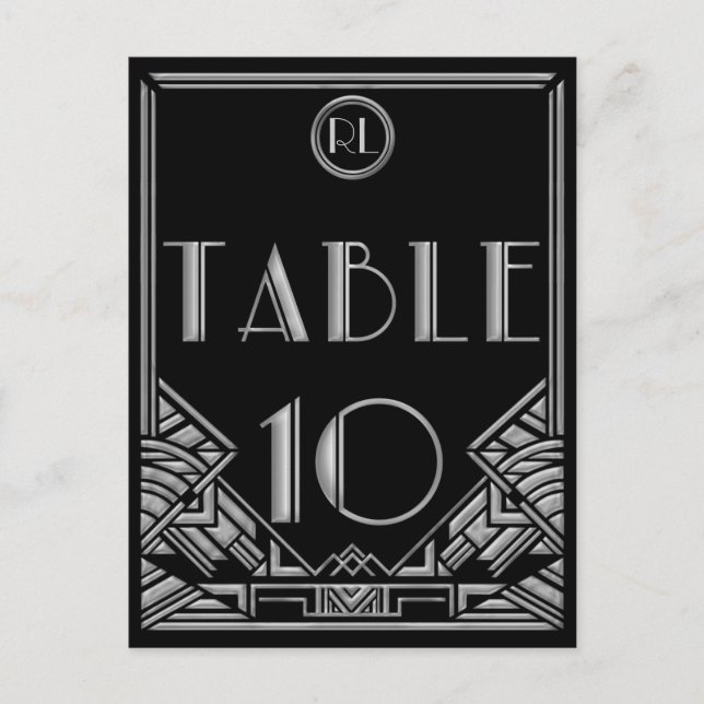 Black Silver Art Deco Gatsby Style Table Number 10 (Front)