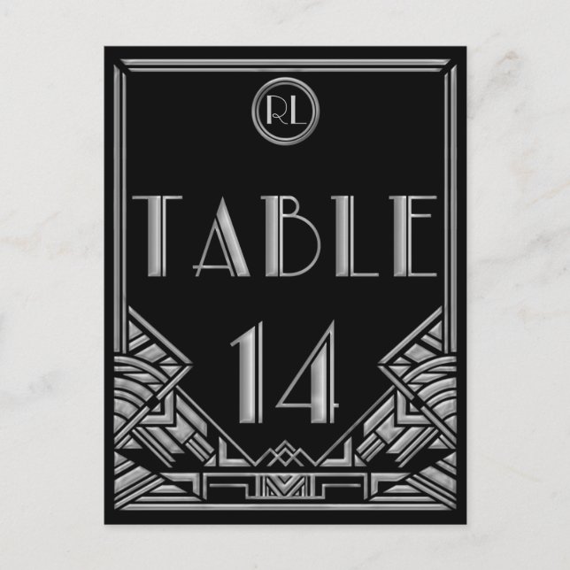 Black Silver Art Deco Gatsby Style Table Number 14 (Front)