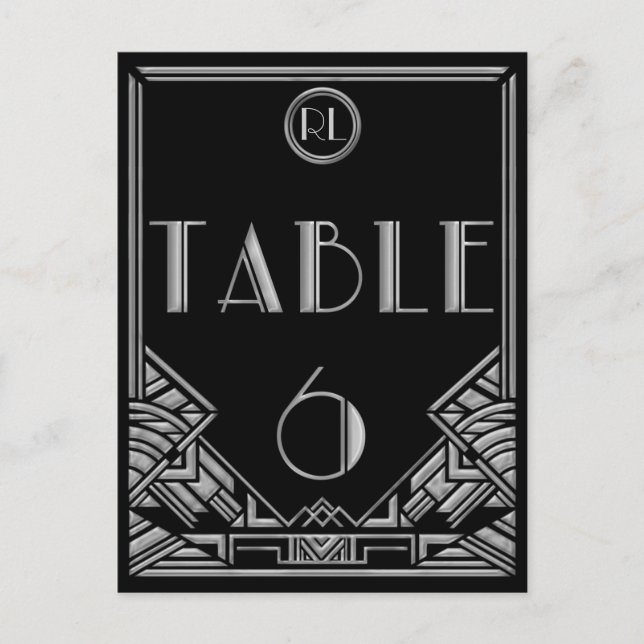 Black Silver Art Deco Gatsby Style Table Number 6 (Front)