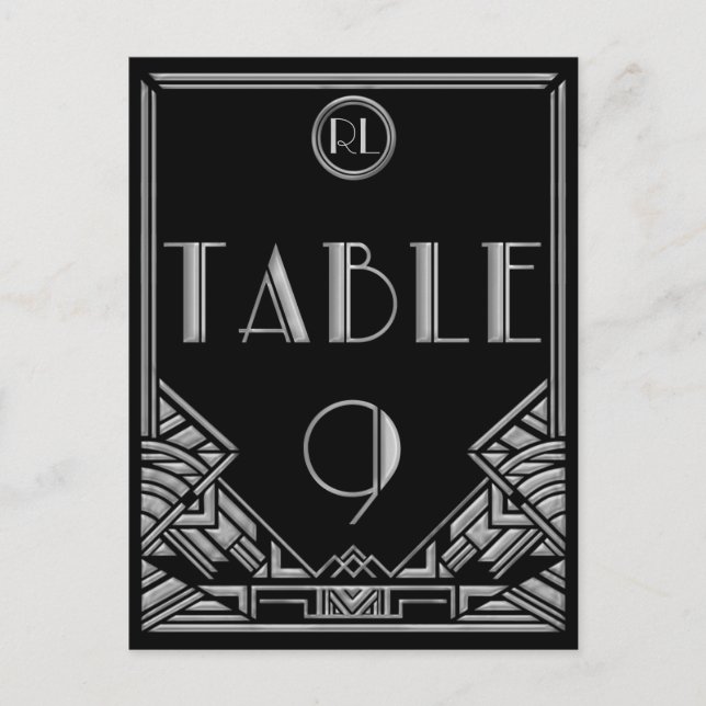 Black Silver Art Deco Gatsby Style Table Number 9 (Front)