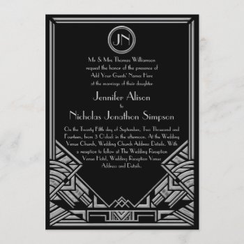 Black Silver Art Deco Gatsby Style Wedding Invites by Truly_Uniquely at Zazzle