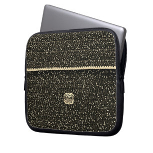 Black Silver Artisan Crochet Print Electronics Bag