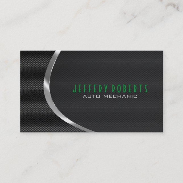 Black & Silver Auto Professional Mechanic Business Card (Front)
