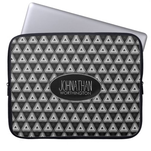 Black Silver Aztec Triangles pattern Laptop Sleeve