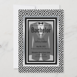 Black, silver bachelor party custom save the date