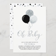 Black & Silver Balloons | Oh Baby Boy Baby Shower Invitation