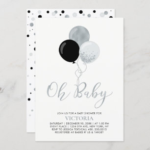 Black & Silver Balloons   Oh Baby Boy Baby Shower Invitation