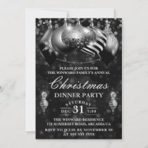 Black & Silver Baubles Christmas Dinner Party Invitation