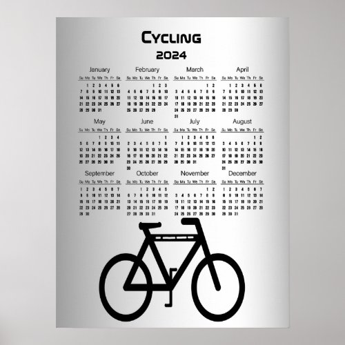 Black Silver Bicycle 2024 Sports Calendar Poster