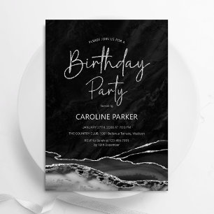 Black Silver Birthday Any Age Invitation