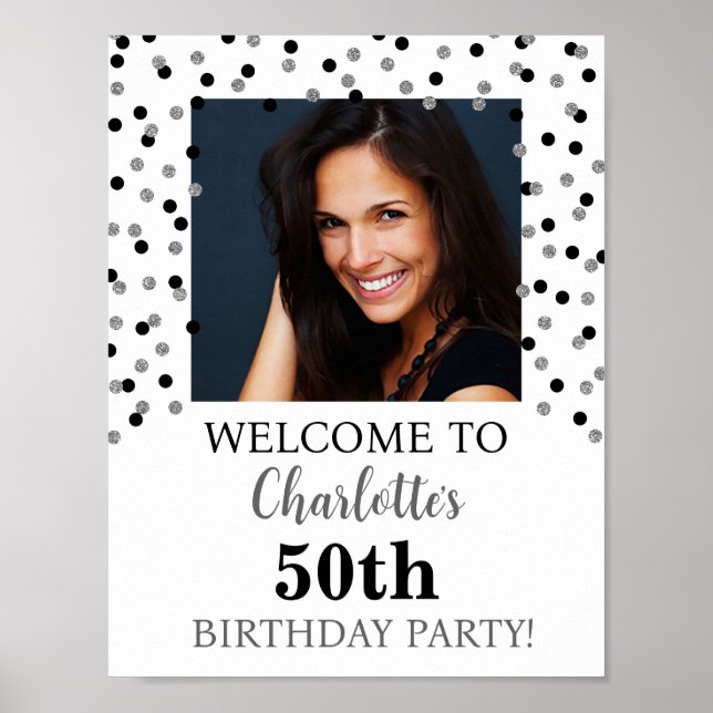 Black Silver Birthday Party Custom 8.5x11 Poster (Front)