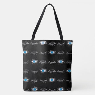 Black & Silver Blue Evil Eye Eyelashes Nazar Mati  Tote Bag
